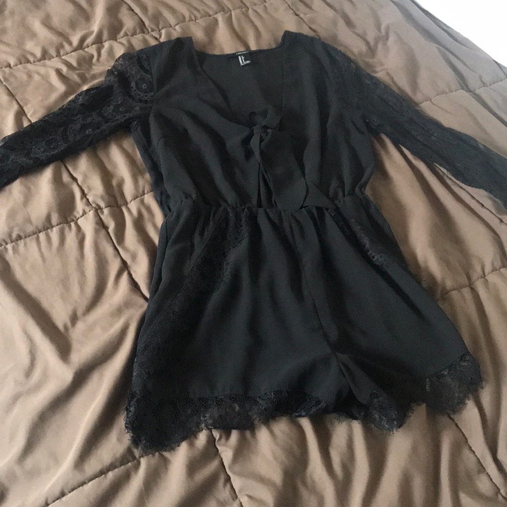 Black lace arm romper